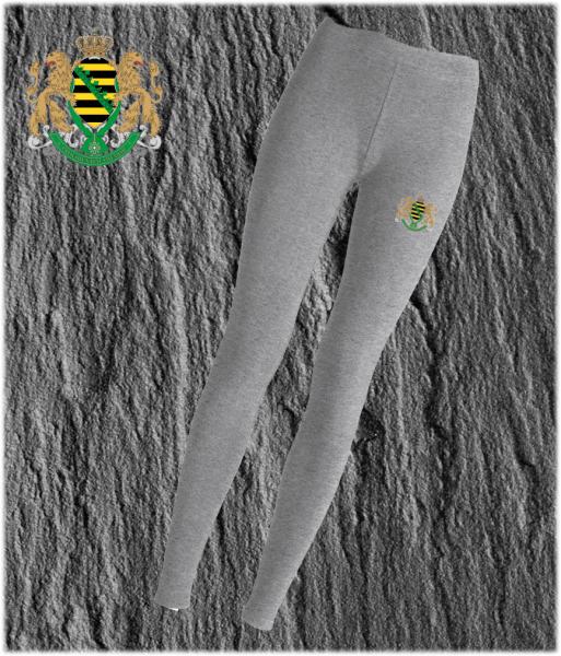 Lange Damen-Leggings mit königlich Sächischen Wappen, lieferbar in S - XXL, Farben Grau oder Schwarz